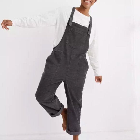 Aerie NEW Corduroy Overall In Charcoal Gray Size M - Picture 2 of 15